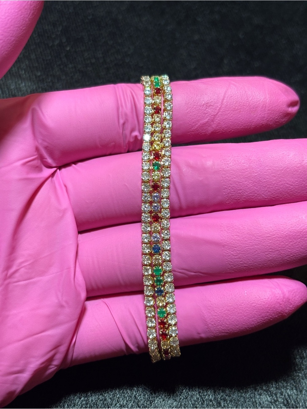 6.5mm Yellow Gold Triple Tennis CZ Bracelet 7 1/2 in. - Picture 10 of 10
